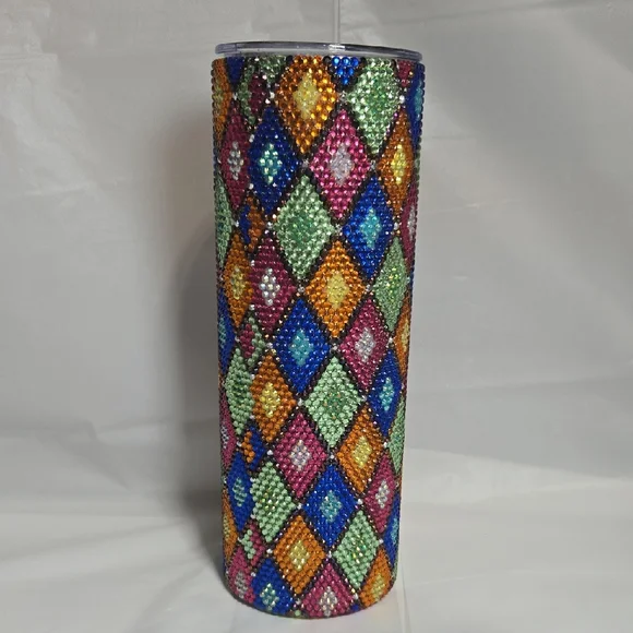 20oz Vibrant Multicolor Diamond Pattern Tumbler - Picture 1 of 6